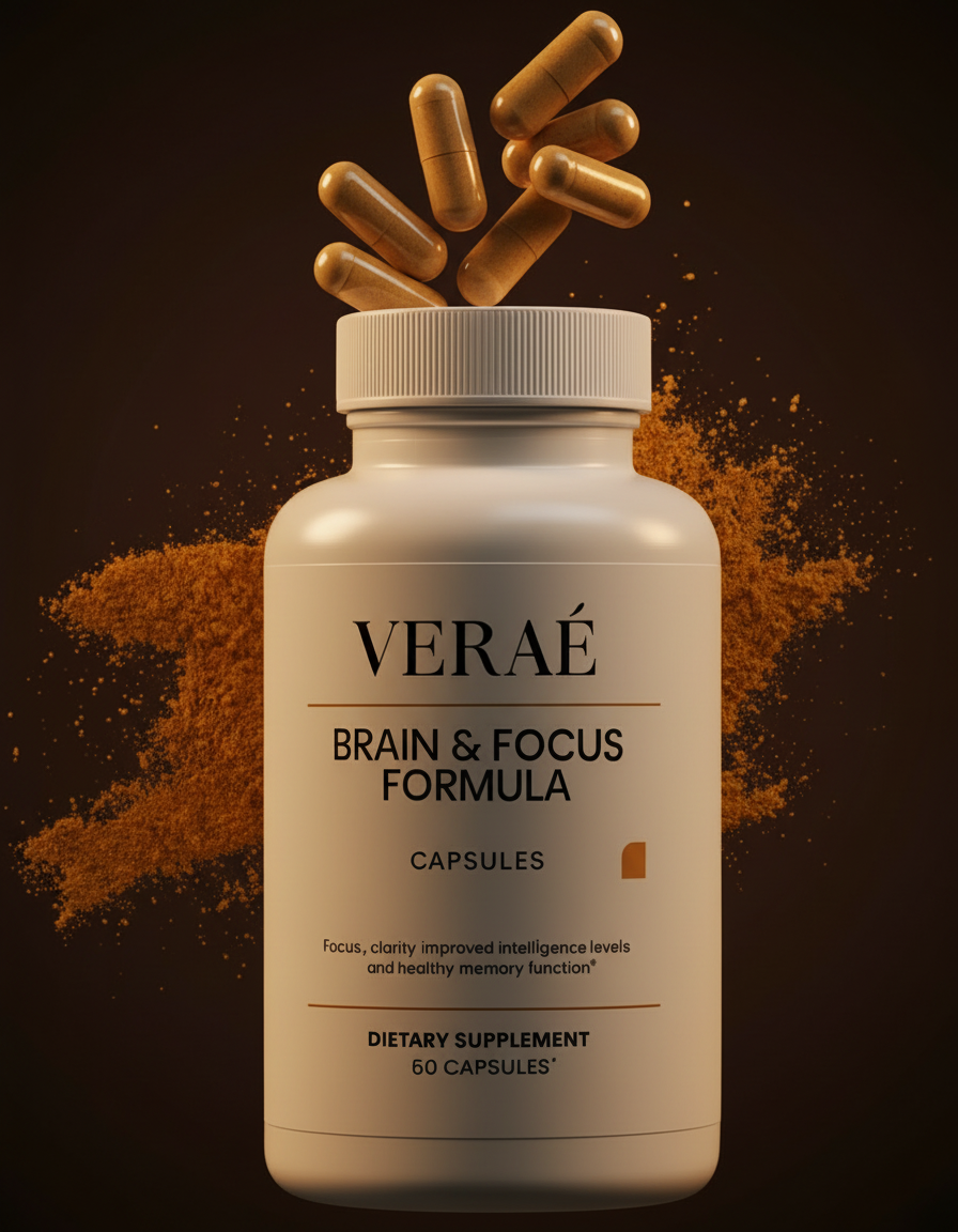 VERAÉ bottle with dark brown background