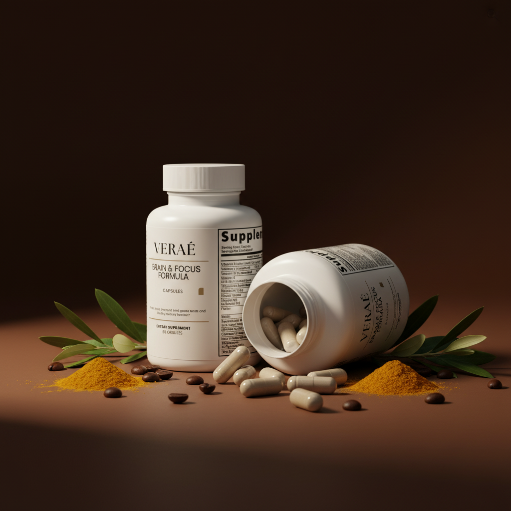 VERAÉ bottles with dark brown background